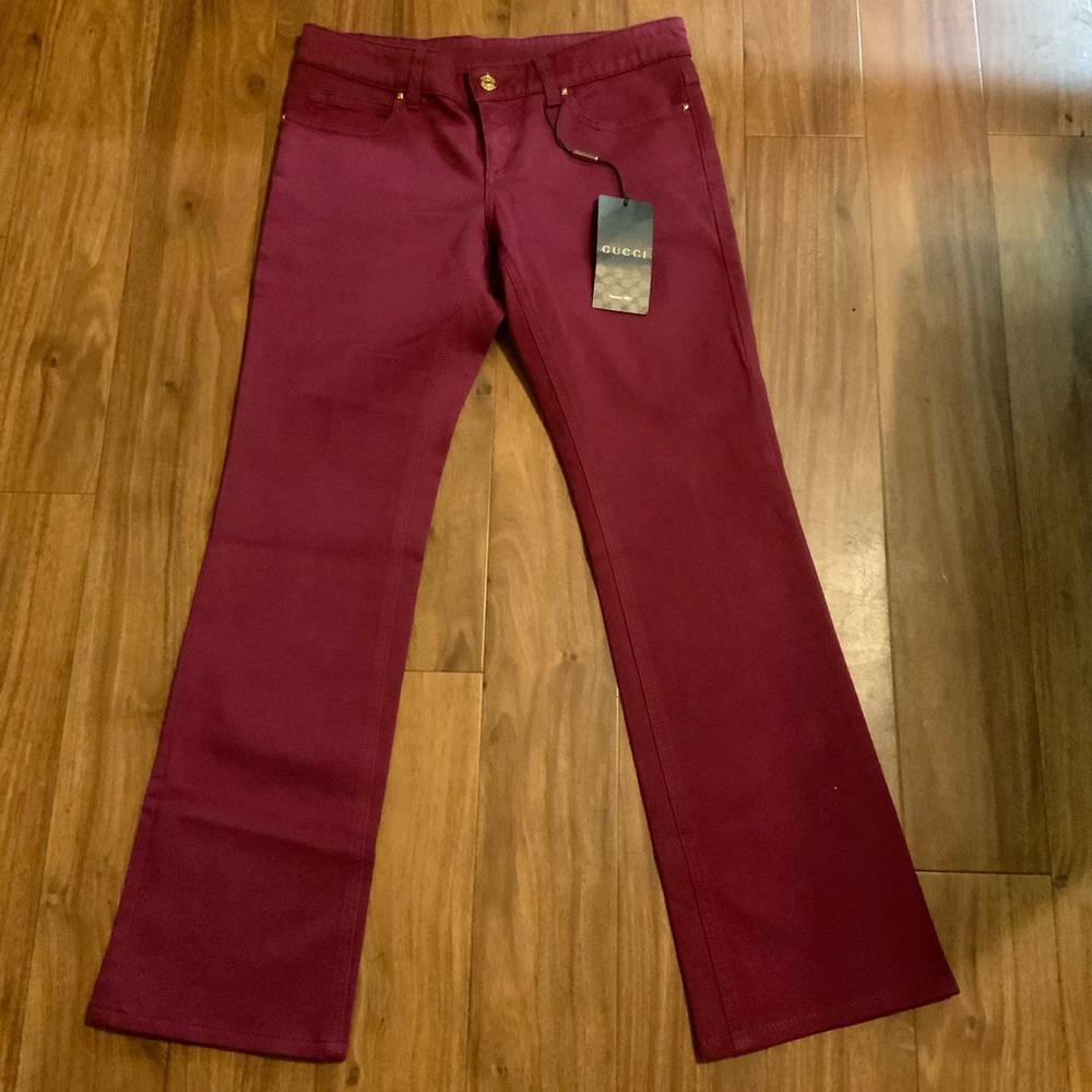 Gucci jeans VTG burgundy stretch denim pants Sz. 42. New with tags.